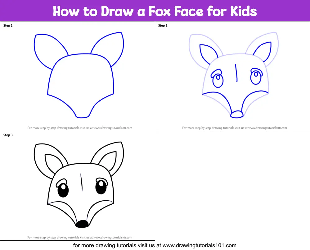 How to Draw a Fox Face for Kids printable step by step drawing sheet