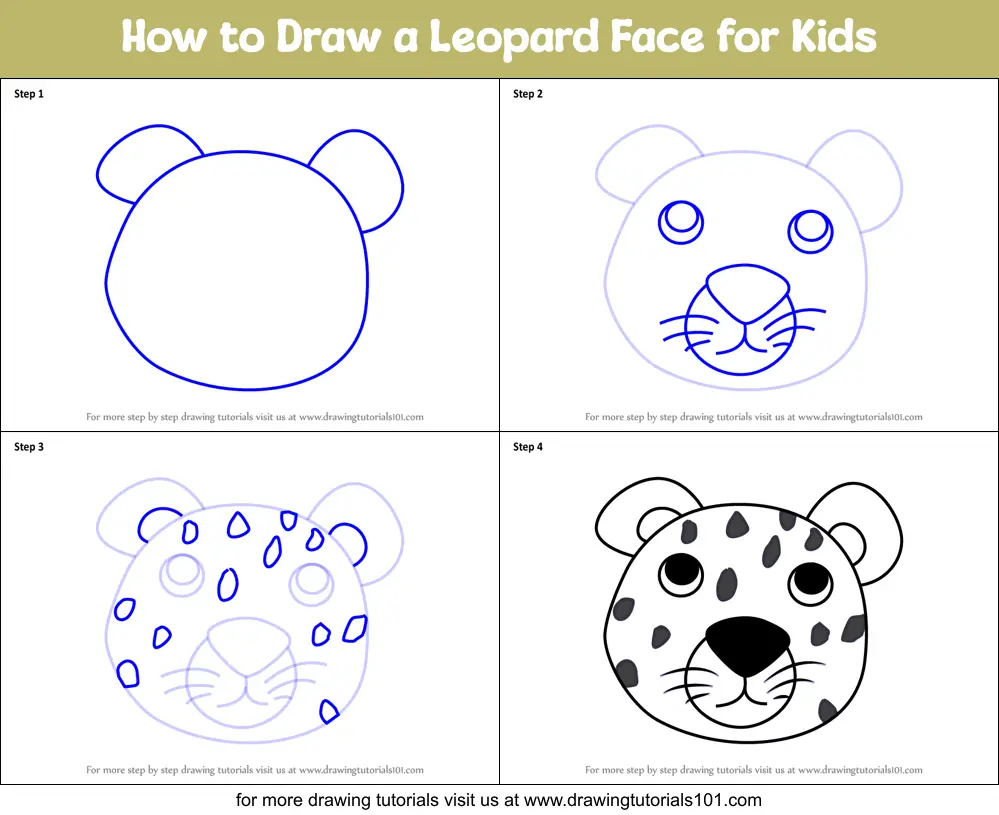 How to Draw a Leopard Face for Kids printable step by step drawing