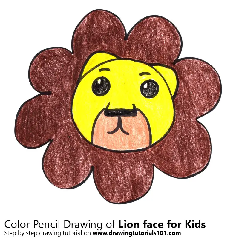 Lion Face for Kids Color Pencil Drawing
