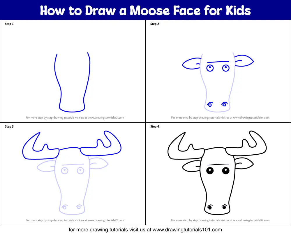 How to Draw a Moose Face for Kids printable step by step drawing sheet