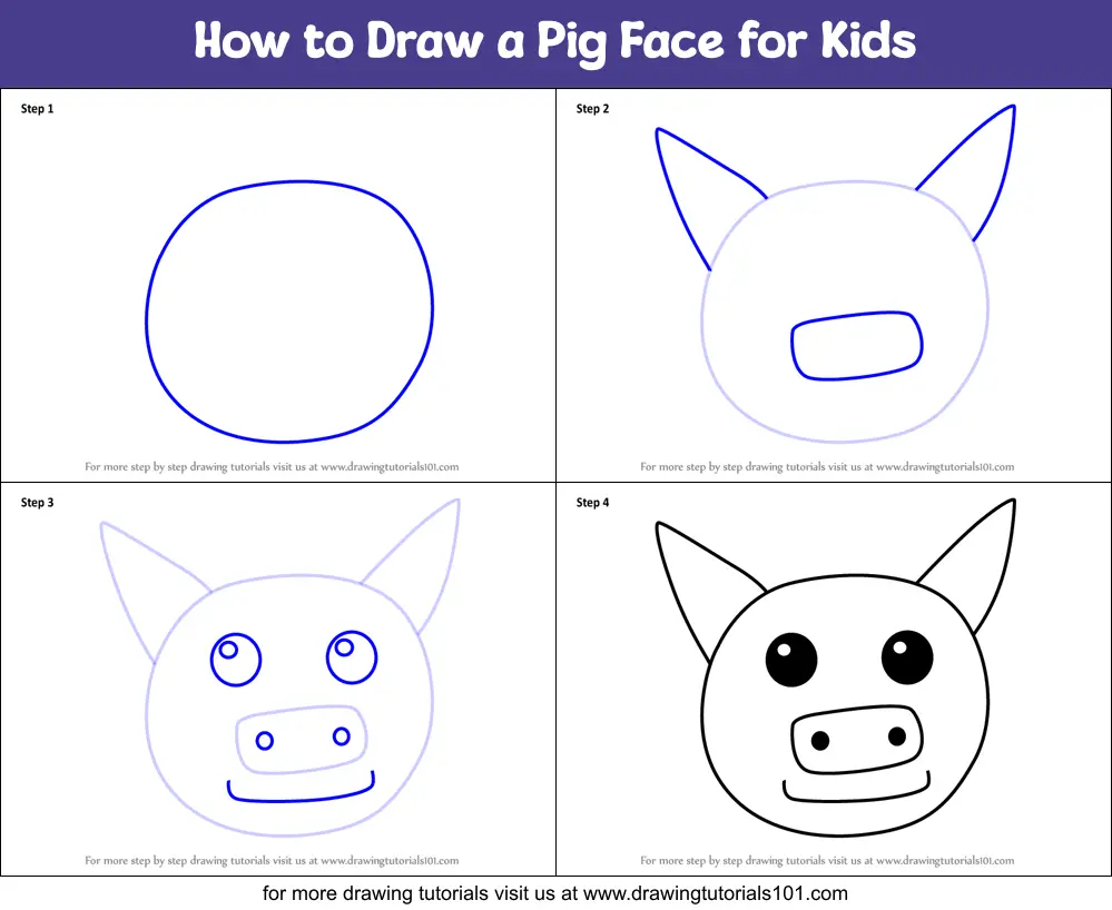 How to Draw a Pig Face for Kids printable step by step drawing sheet