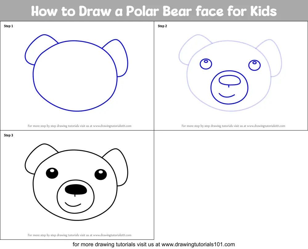 How to Draw a Polar Bear face for Kids printable step by step drawing