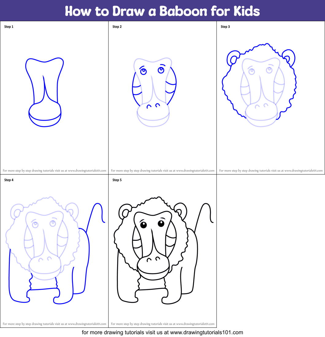 How to Draw a Baboon for Kids printable step by step drawing sheet