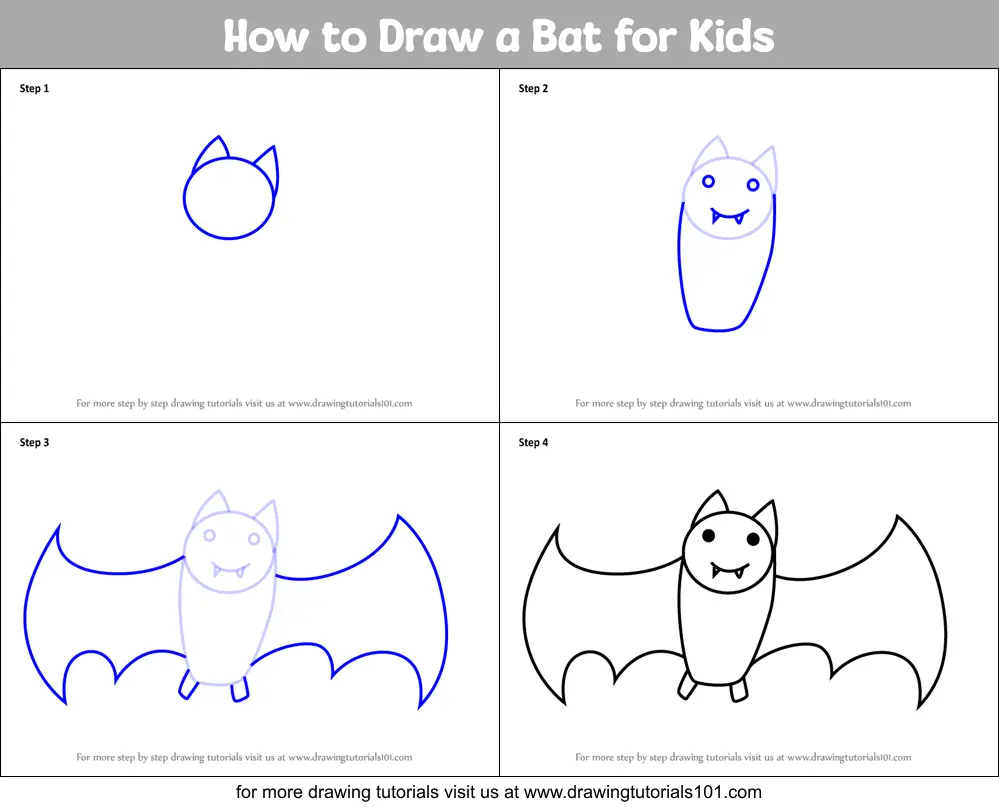 How to Draw a Bat for Kids printable step by step drawing sheet ...