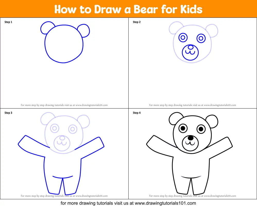 How to Draw a Bear for Kids printable step by step drawing sheet ...