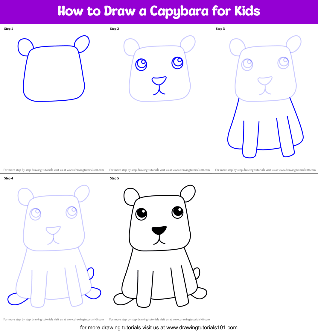 How to Draw a Capybara for Kids printable step by step drawing sheet