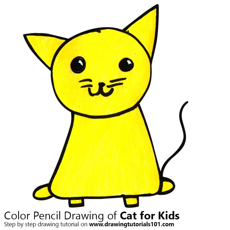 Cat for Kids. Color Pencil Drawing