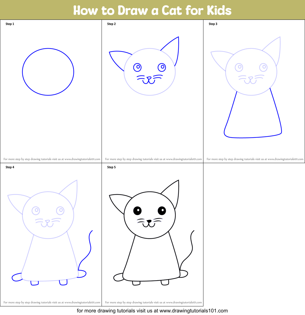 How to Draw a Cat for Kids printable step by step drawing sheet ...