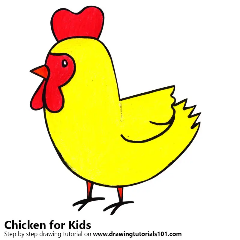 Chicken for Kids Color Pencil Drawing