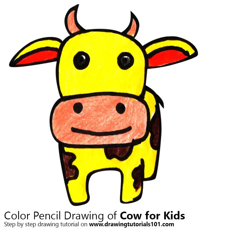 Cow for Kids Colored Pencils - Drawing Cow for Kids with Color Pencils :  