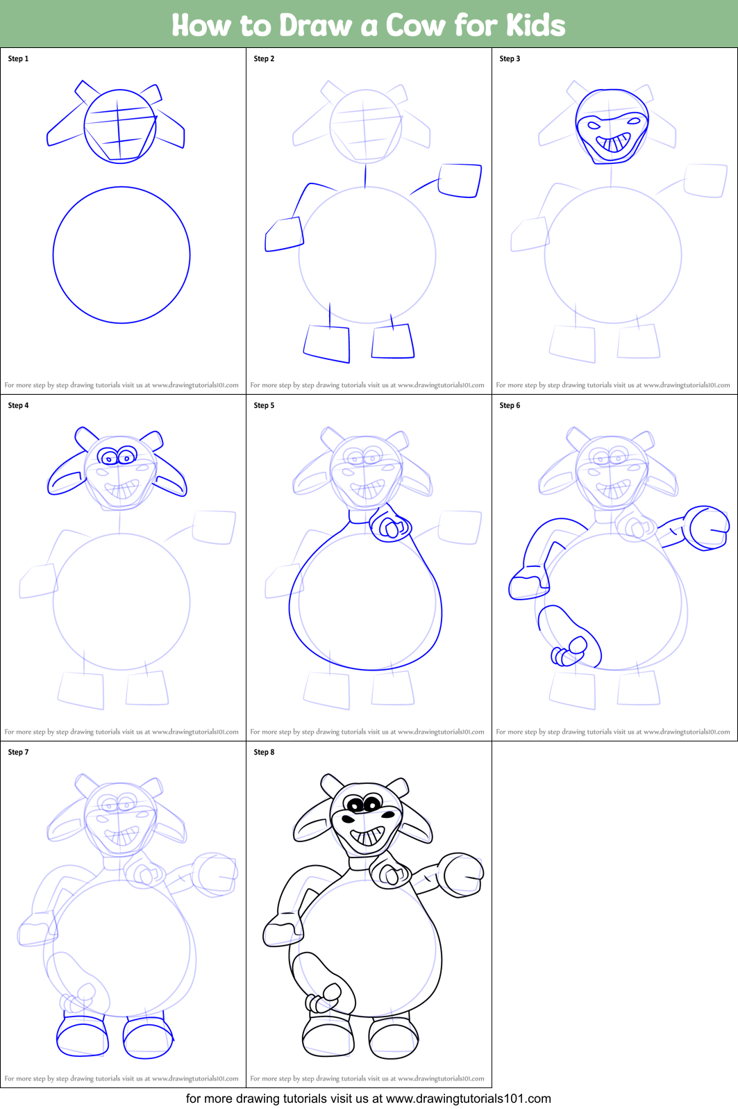 How to Draw a Cow for Kids printable step by step drawing sheet ...