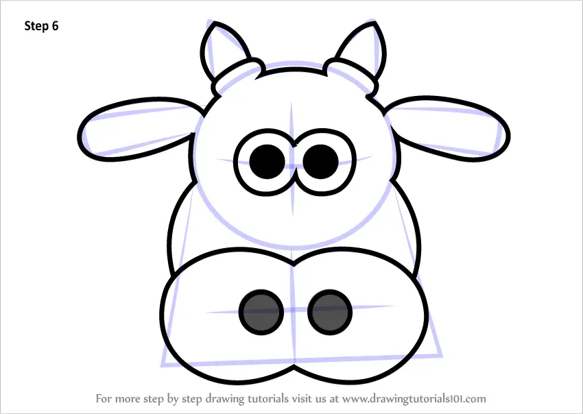 Learn How to Draw Cow Head Cartoon (Animals for Kids) Step by Step