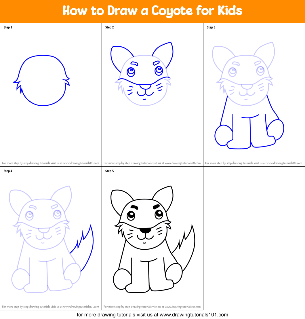 How to Draw a Coyote for Kids printable step by step drawing sheet ...