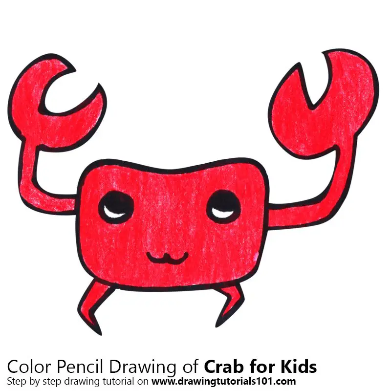 Crab for Kids Color Pencil Drawing