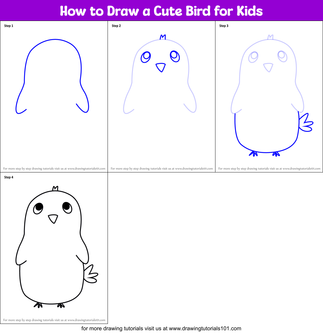How to Draw a Cute Bird for Kids printable step by step drawing sheet