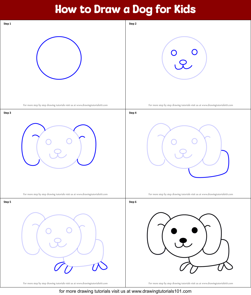 How to Draw a Dog for Kids printable step by step drawing sheet ...