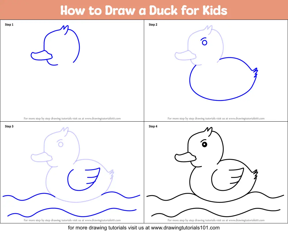 How to Draw a Duck for Kids printable step by step drawing