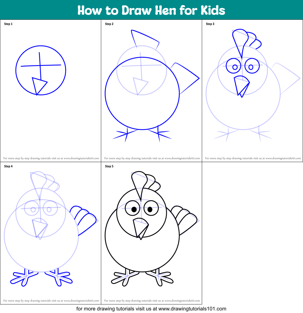 How to Draw Hen for Kids printable step by step drawing sheet