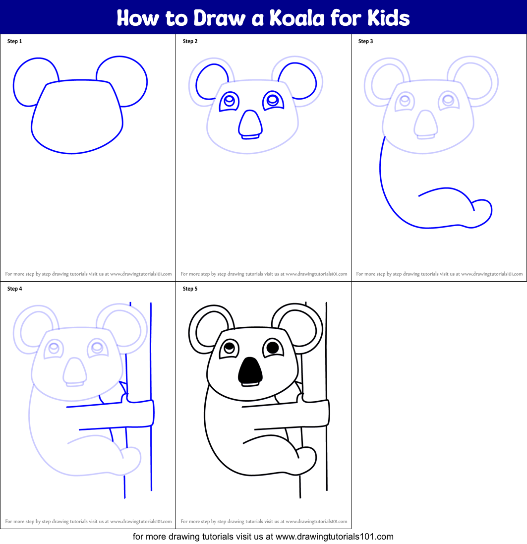 How to Draw a Koala for Kids printable step by step drawing sheet