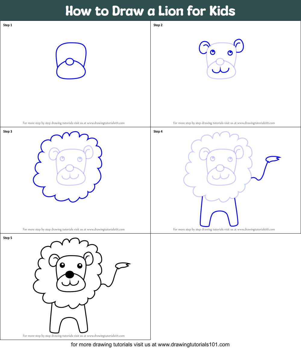 How to Draw a Lion for Kids printable step by step drawing sheet ...