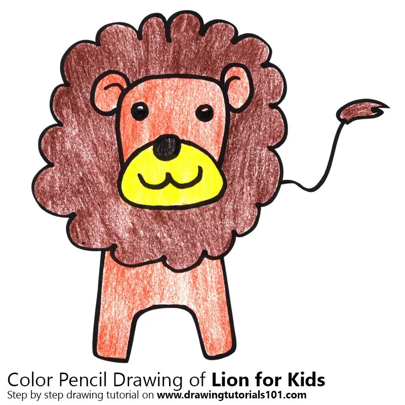 Lion for Kids Color Pencil Drawing