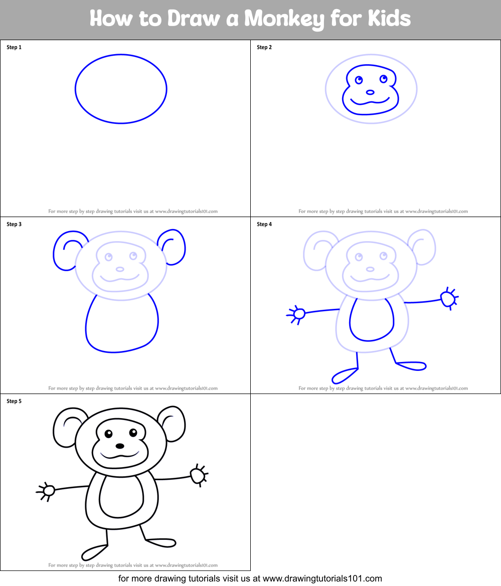 How to Draw a Monkey for Kids printable step by step drawing sheet
