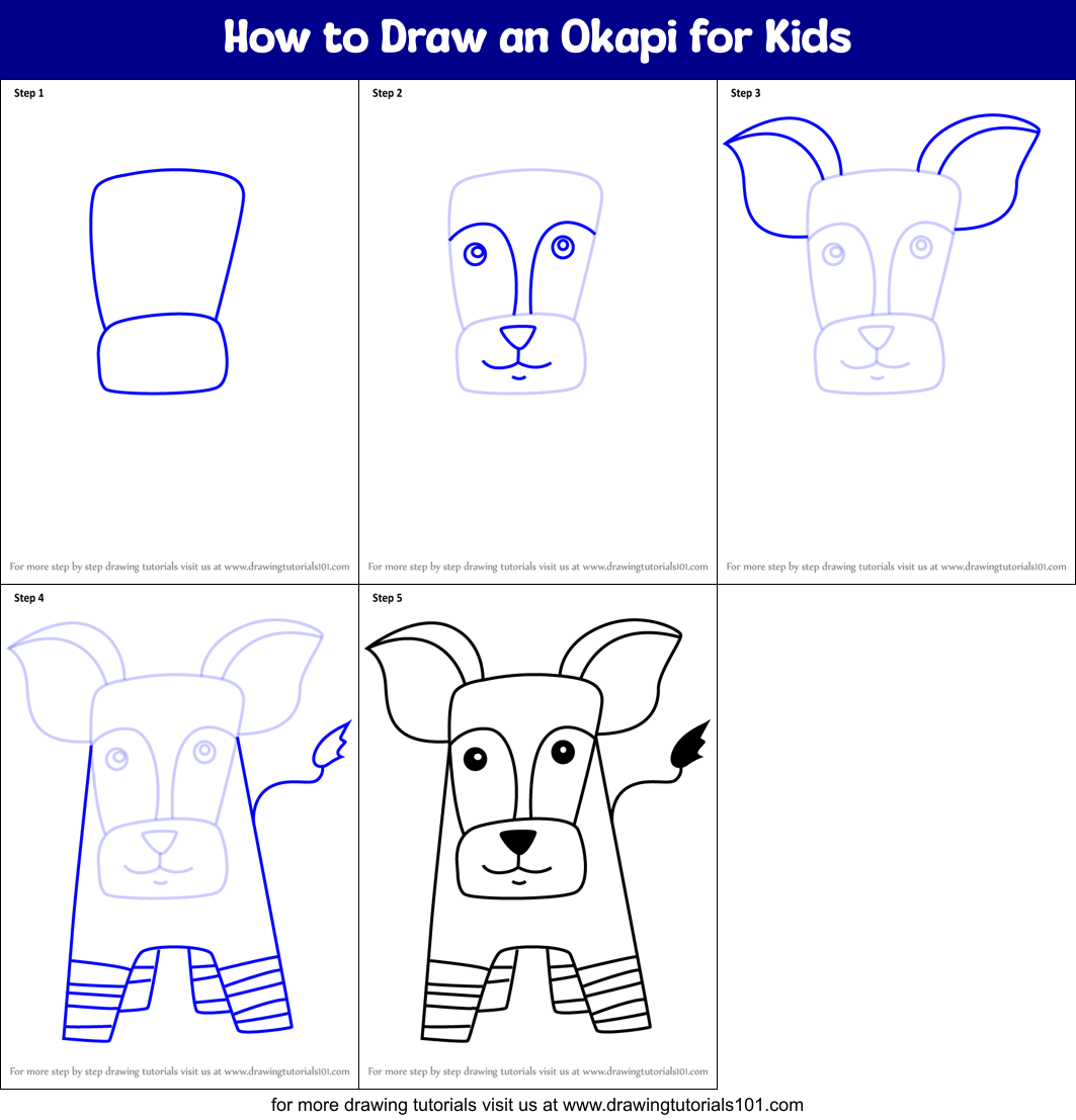 How to Draw an Okapi for Kids printable step by step drawing sheet