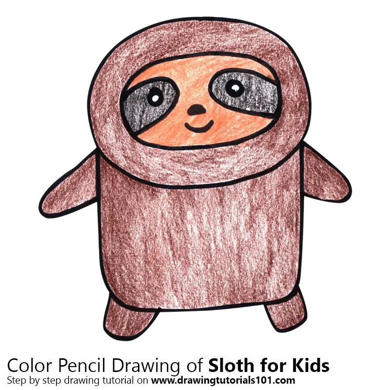 Sloth for Kids Color Pencil Drawing