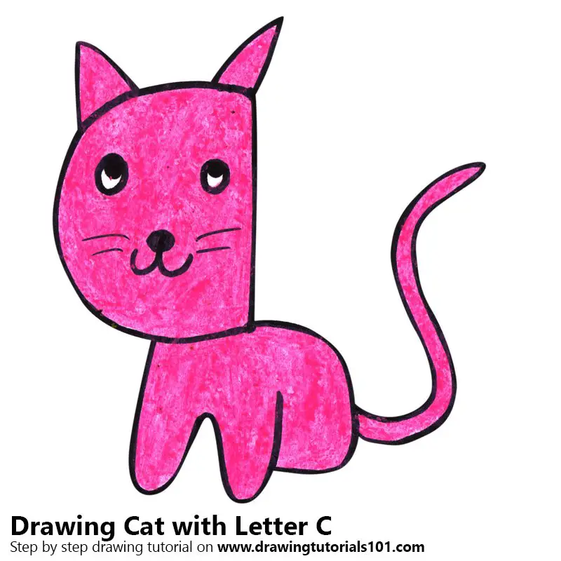Cat from Letter C Color Pencil Drawing