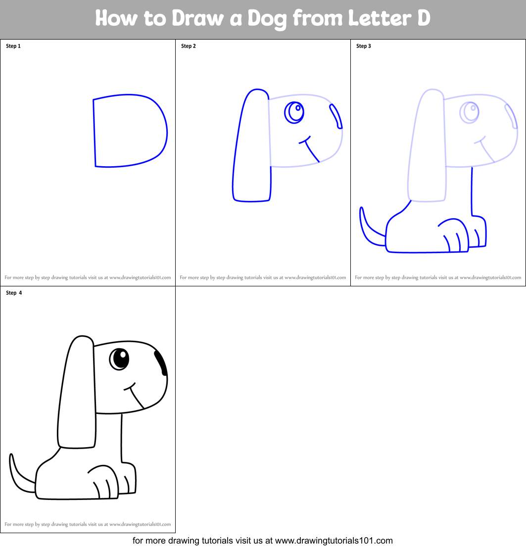 How to Draw a Dog from Letter D printable step by step drawing sheet ...