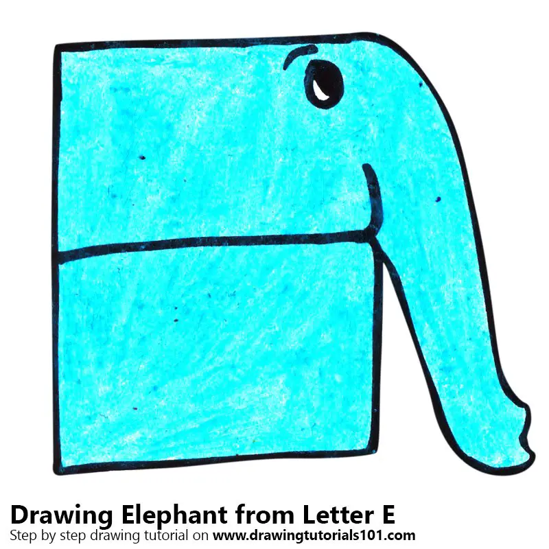Elephant from Letter E Color Pencil Drawing