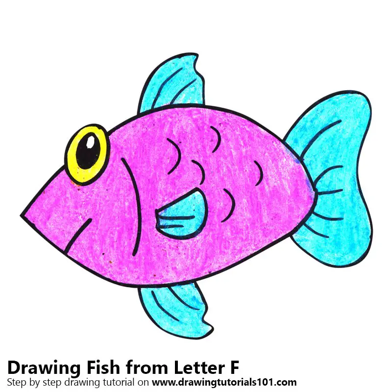 Fish from Letter F Color Pencil Drawing