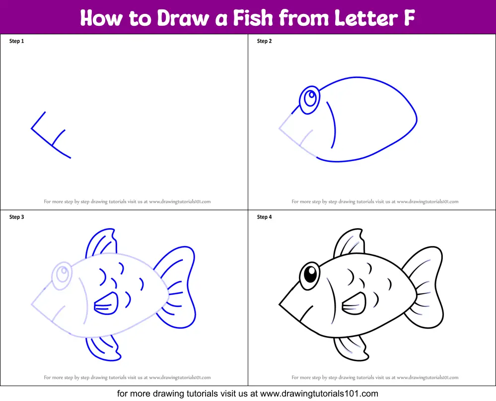 How to Draw a Fish from Letter F printable step by step drawing sheet ...
