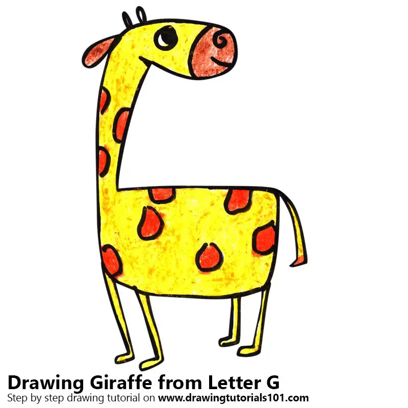 Giraffe from Letter G Color Pencil Drawing