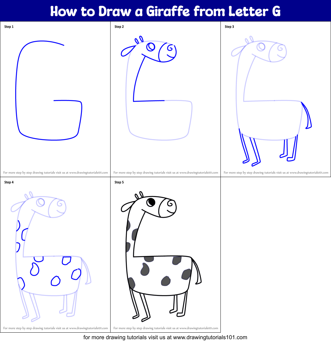 How to Draw a Giraffe from Letter G printable step by step drawing ...