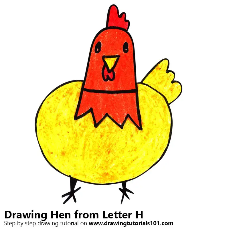 Hen from Letter H Color Pencil Drawing