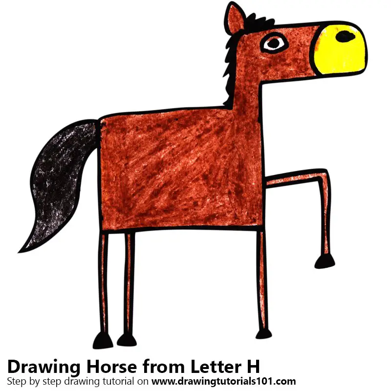 Learn How to Draw a Horse from Letter H (Animals with Letters) Step by Step  : Drawing Tutorials