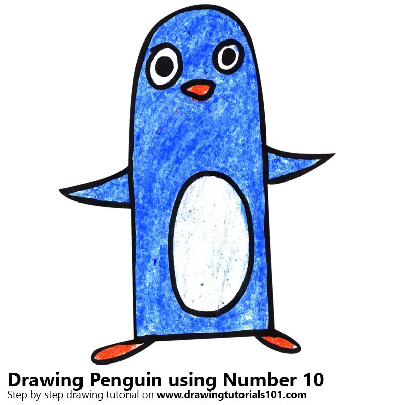 Penguin using Number 10 Color Pencil Drawing