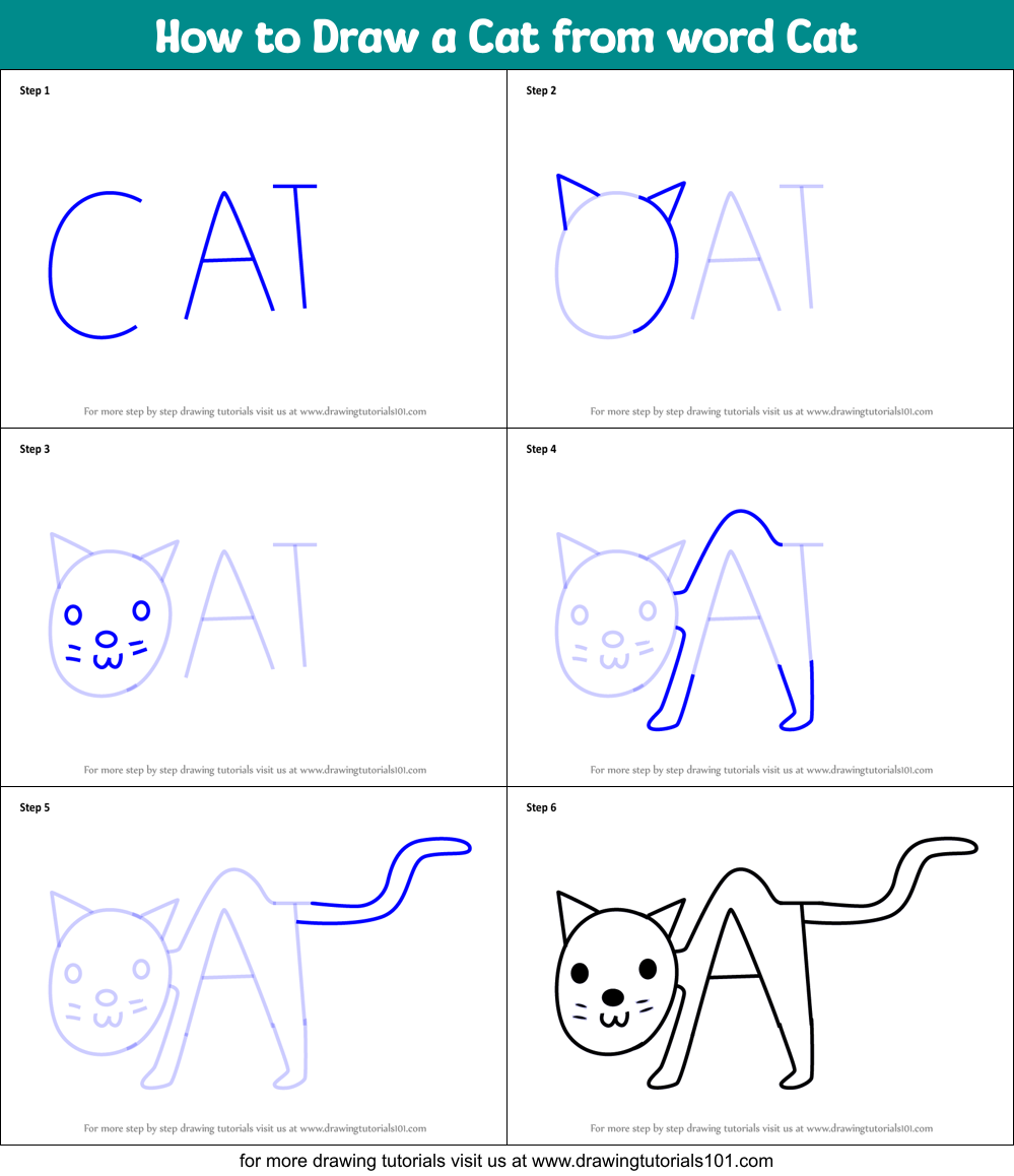 How to Draw a Cat from word Cat printable step by step drawing sheet