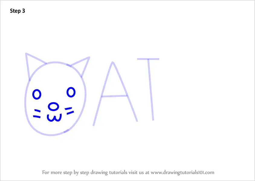 Learn How to Draw a Cat from word Cat (Animals with their Names) Step