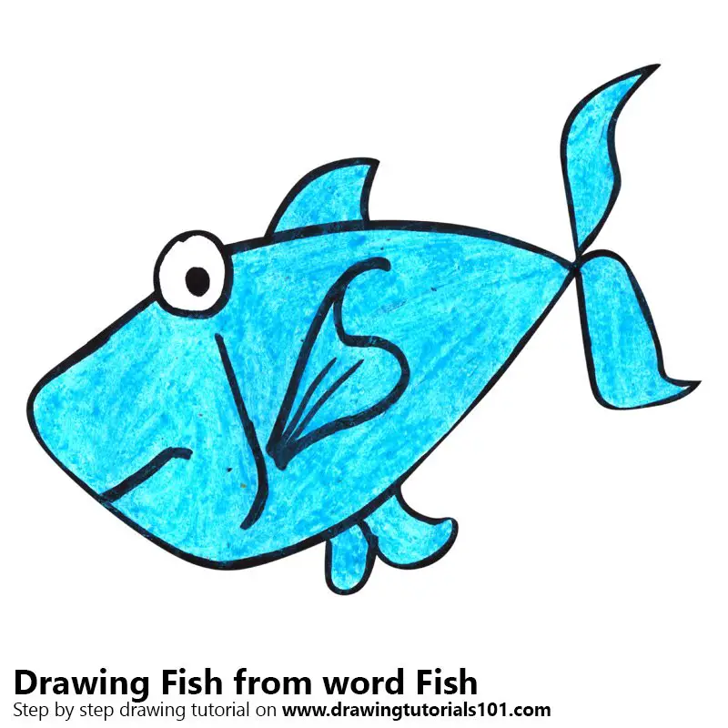 Fish from word Fish Color Pencil Drawing