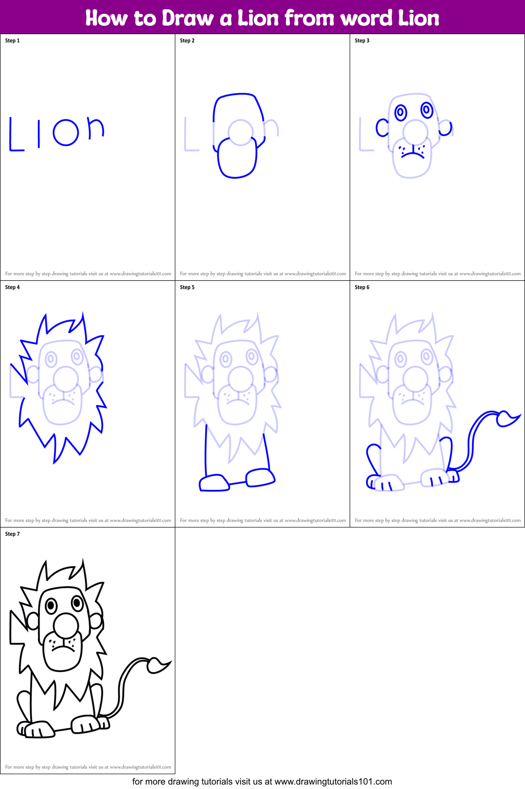 How to Draw a Lion from word Lion printable step by step drawing sheet ...