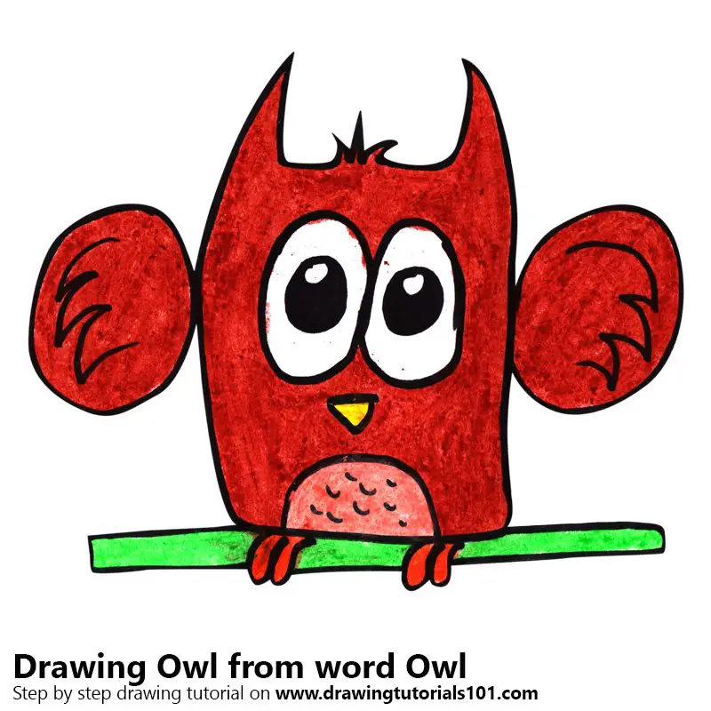 Owl from word Owl Color Pencil Drawing