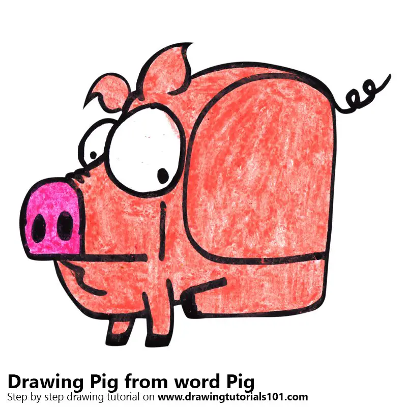 Pig from word Pig Color Pencil Drawing