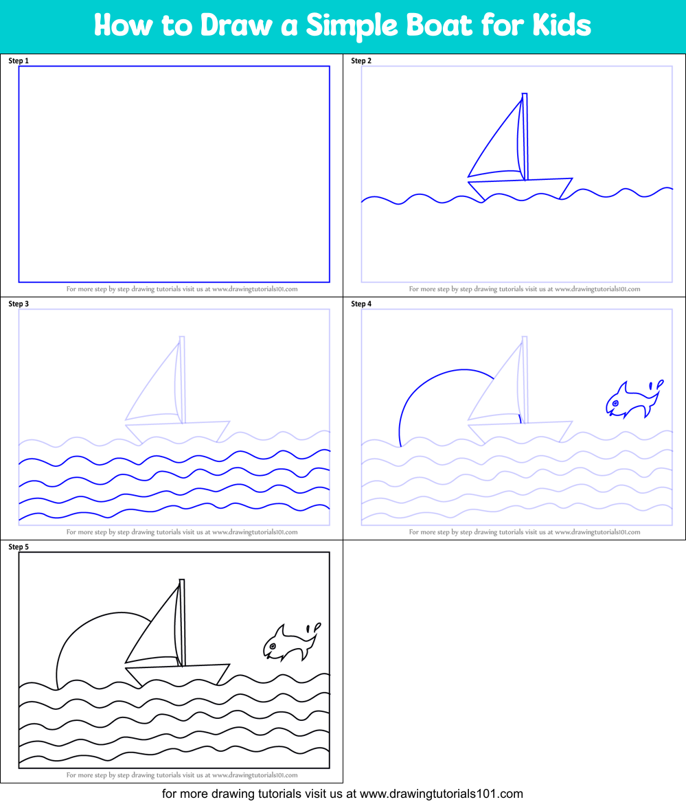 How to Draw a Simple Boat for Kids printable step by step drawing sheet