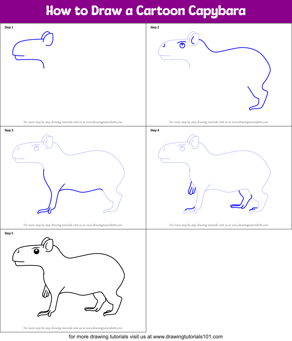 How to Draw a Cartoon Capybara printable step by step drawing sheet