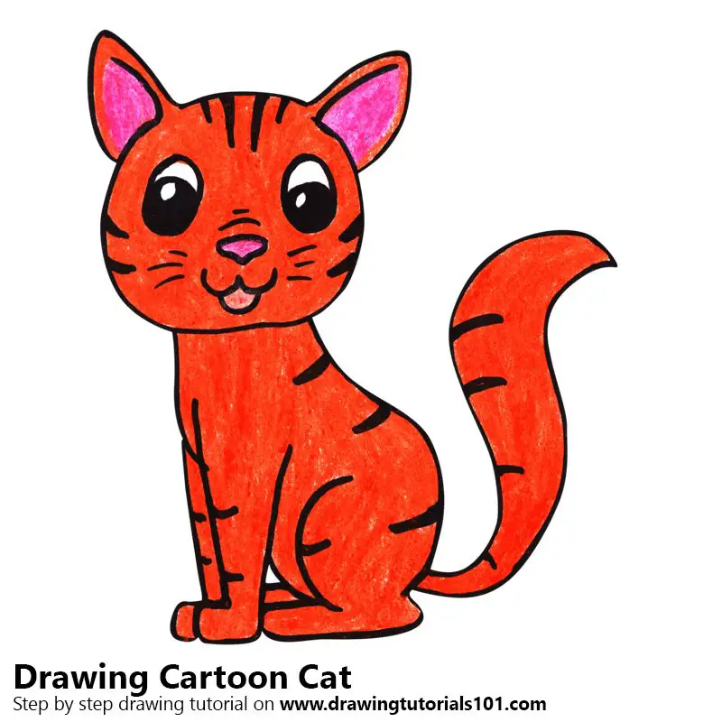 Cartoon Cat Colored Pencils - Drawing Cartoon Cat with Color Pencils :  