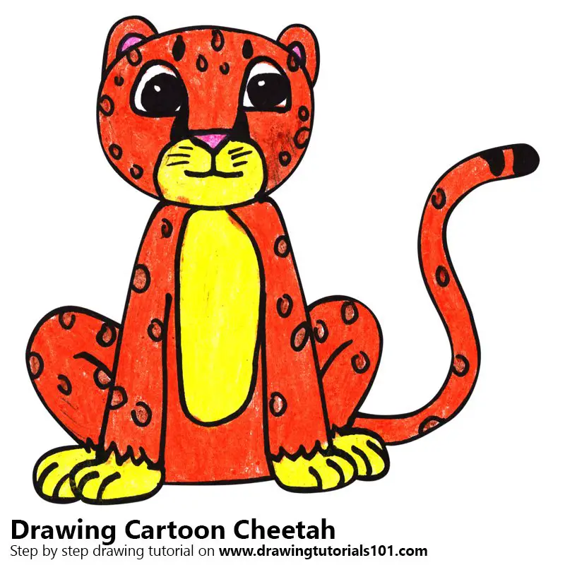 Learn How to Draw a Cartoon Cheetah (Cartoon Animals) Step by Step :  Drawing Tutorials