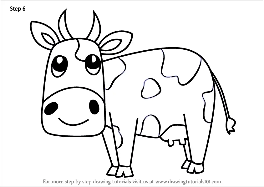 Learn How to Draw a Cartoon Cow (Cartoon Animals) Step by Step : Drawing  Tutorials