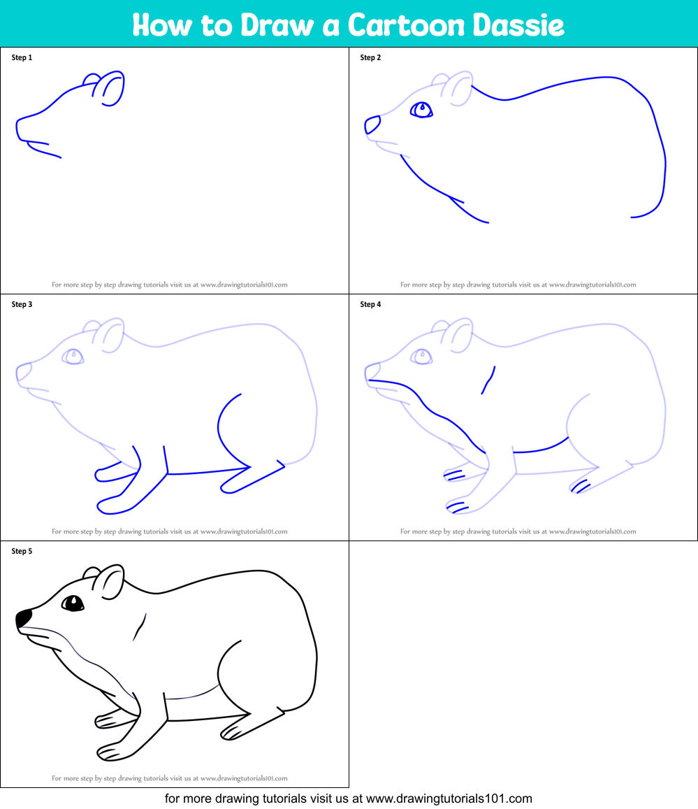 How to Draw a Cartoon Dassie printable step by step drawing sheet ...